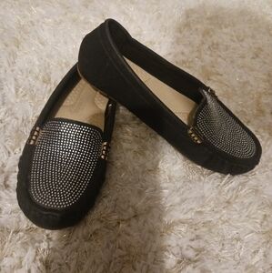 Women Black Square Toe Bling Loafer Shoes